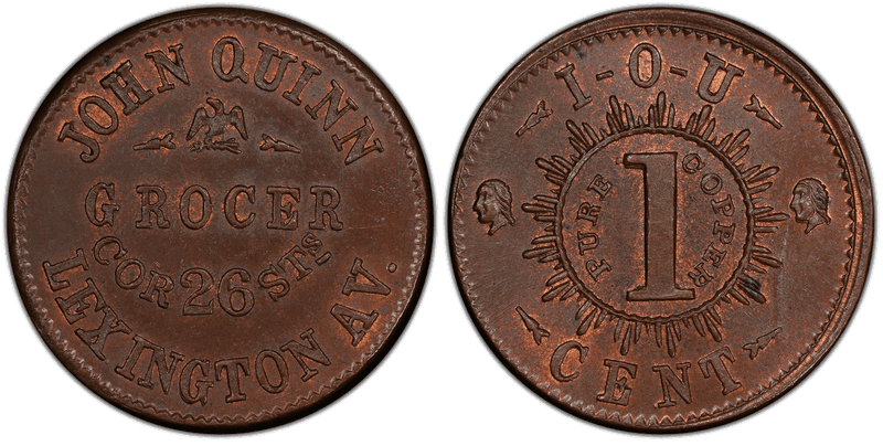 (1861-65) Copper Civil War Store Card F-630BG-6a, GW-596, John Quinn NY