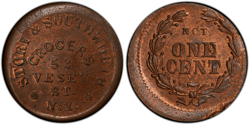 (1861-65) Copper Civil War Store Card F-630BV-24, Story & Southworth NY