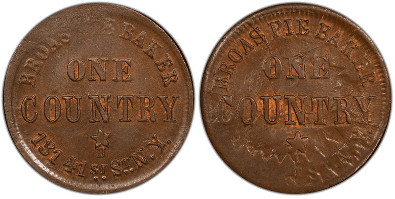 (1861-65) Copper Civil War Store Card F-630M-12AO, Broas Pie Baker NY