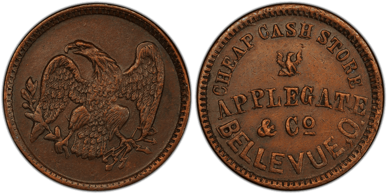 (1861-65) Copper Civil War Store Card F-65A-1a, Applegate & Co OH