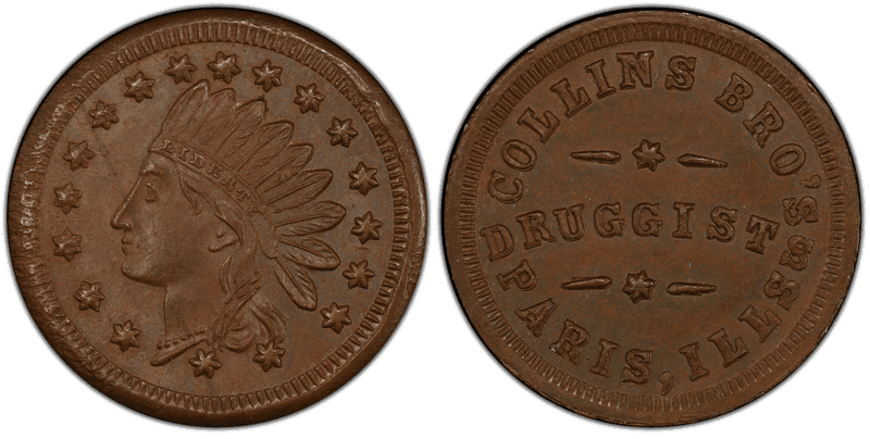 (1861-65) Copper Civil War Store Card F-690A-3a, Collins Bro's IL