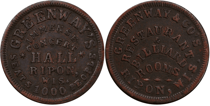 (1861-65) Copper Civil War Store Card F-720A-1a, Greenway & Co's WI