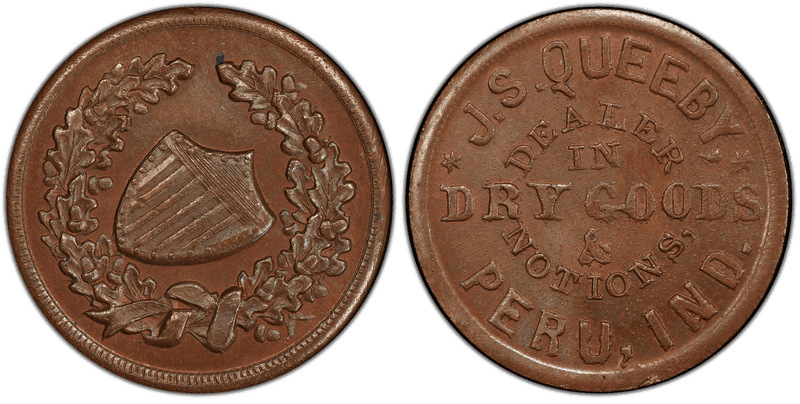 (1861-65) Civil War Store Card F-740B-5a, J.S. Queeby IN