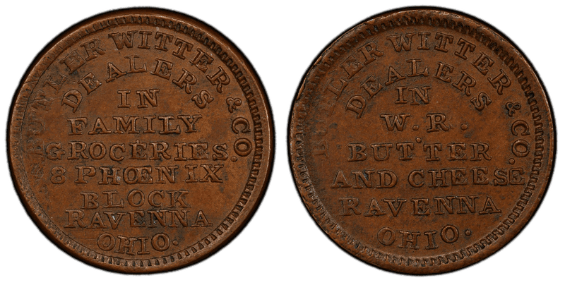 (1861-65) Copper Civil War Store Card F-765A-1a, Butler Witter & Co. OH