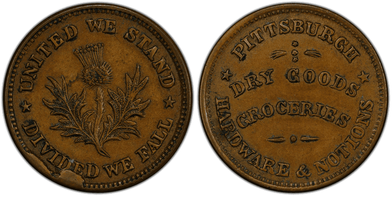(1861-65) Brass Civil War Store Card F-765R-2b, Pittsburgh PA
