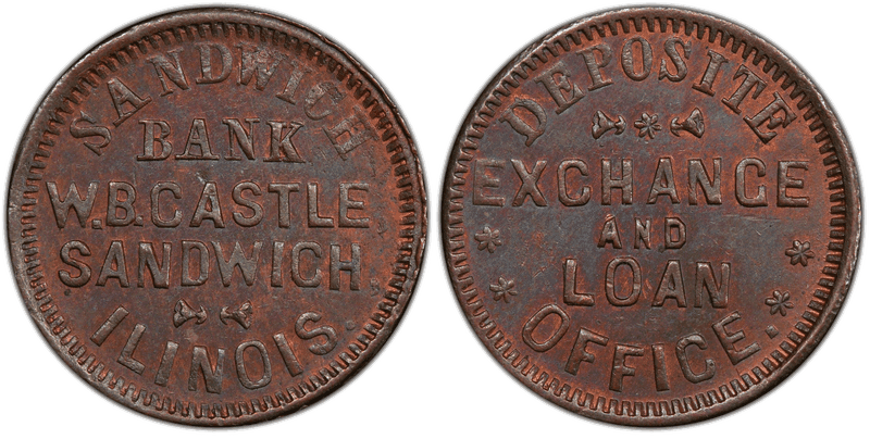 (1861-65) Civil War Store Card F-775A-2a, W.B. Castle IL