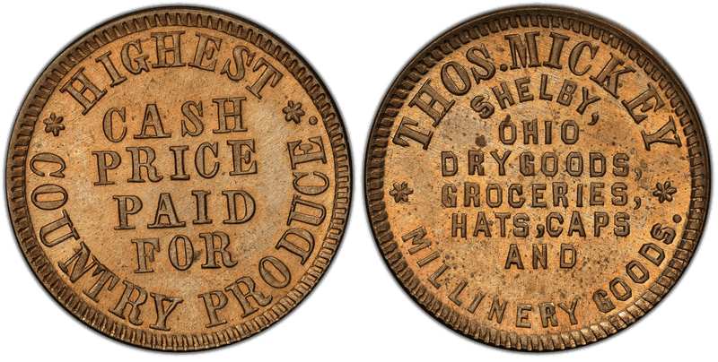 (1861-65) Copper-Nickel Civil War Store Card F-805B-1d, Thos. Mickey OH