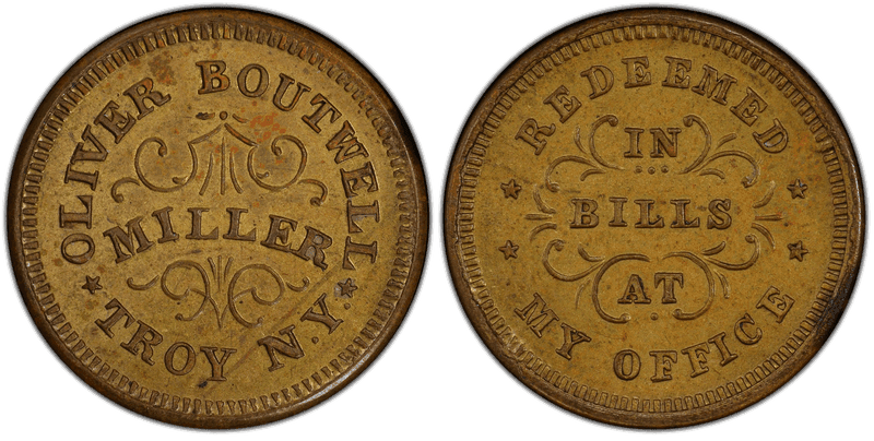 (1861-65) Brass Civil War Store Card F-890B-30b, Oliver Boutwell NY