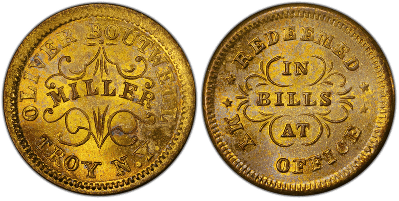 (1861-65) Brass Civil War Store Card F-890B-31b, Oliver Boutwell NY