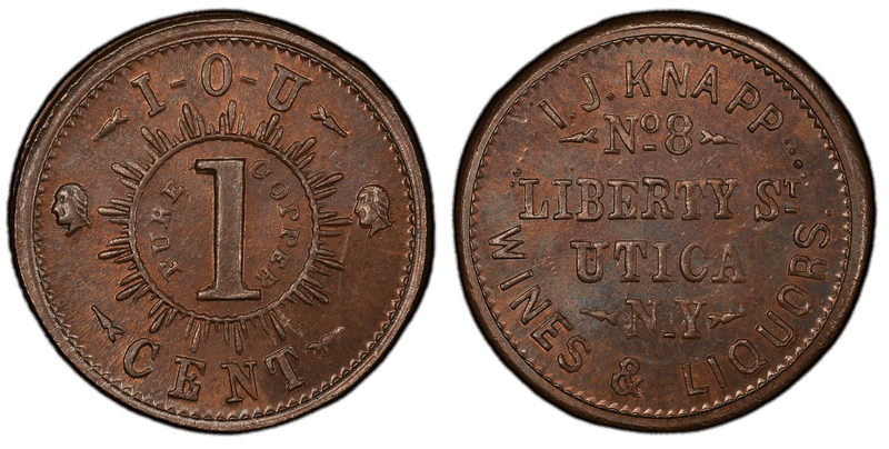 (1861-65) Copper Civil War Store Card F-905B-1a, I.J. Knapp NY