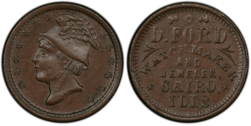 (1861-65) Copper Civil War Store Card F-95B-1a, D. Ford IL