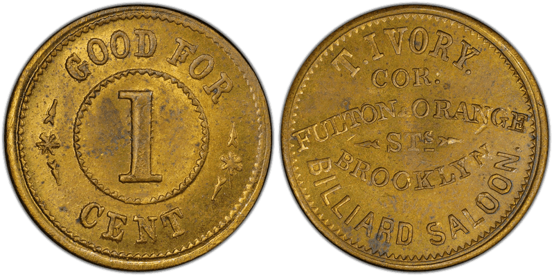 (1861-65) Brass Civil War Store Card F-95D-7b, T. Ivory NY