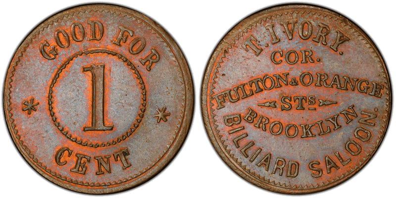 (1861-65) Copper Civil War Store Card F-95D-8a, T. Ivory NY