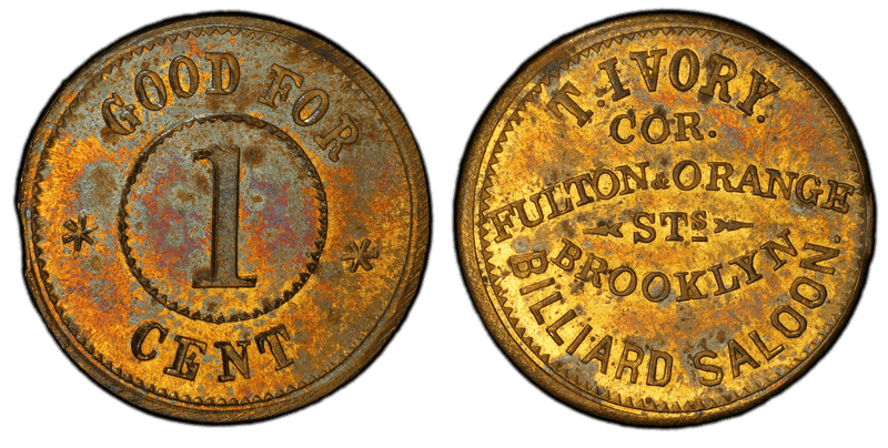 (1861-65) Brass Civil War Store Card F-95D-8b, T. Ivory NY
