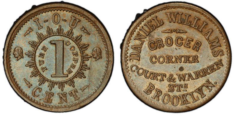 (1861-65) Copper Civil War Store Card F-95F-3a, Daniel Williams NY