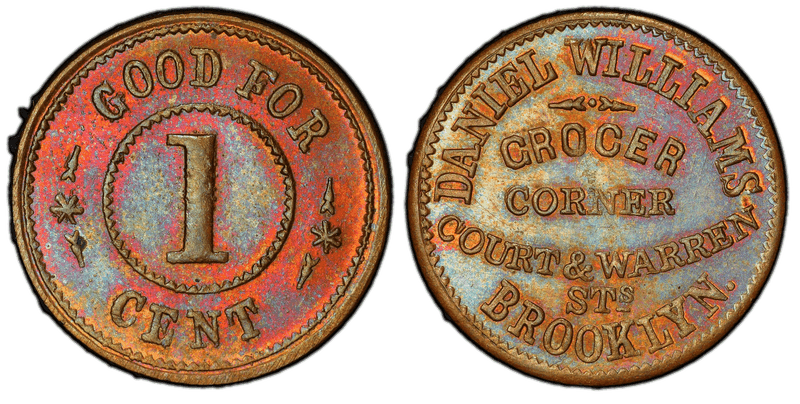 (1861-65) Copper Civil War Store Card F-95F-4a, Daniel Williams NY