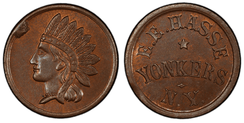 (1861-65) Copper Civil War Store Card F-995A-1a, E.E. Hasse NY