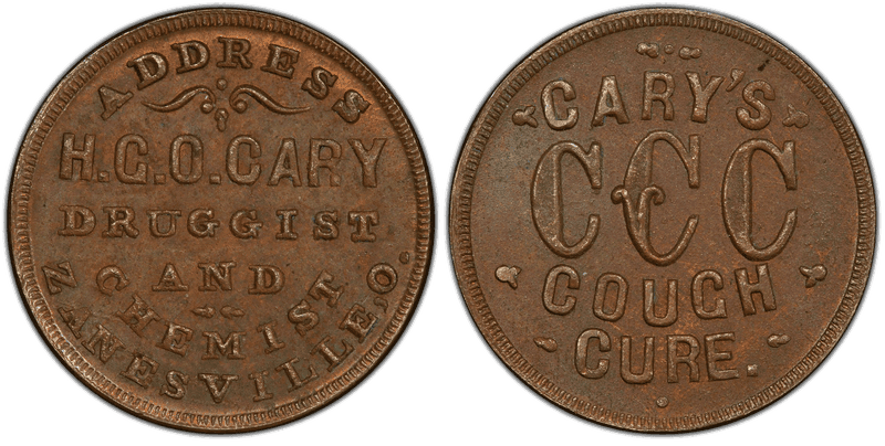 (1861-65) Copper Civil War Store Card F-995B-3a, H.G.O. Cary OH