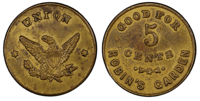 (1861-65) Brass Civil War Store Card F-LU-M-1b, Robin's Garden