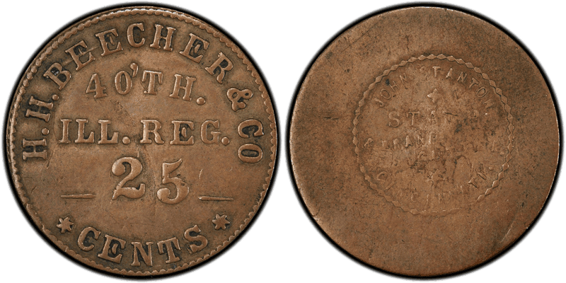 (1861) Copper Civil War Sutler Token S-40-25C, H.H. Beecher & Co.