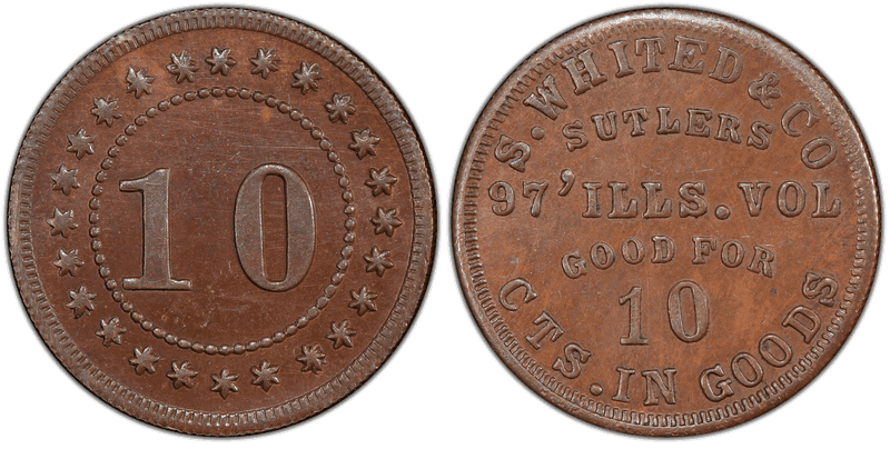 (1861) Civil War Sutler Token S-97-10Cc, S. Whited & Co.