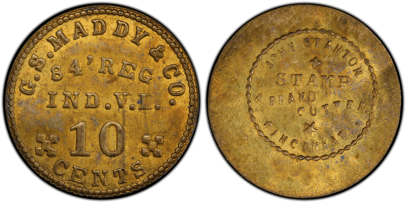 (1861-65) Brass Civil War Sutler Token S-84b-10B, G.S. Maddy & Co.