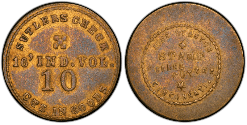 (1861-65) Brass Civil War Sutler Token S-D10B, Sutlers Check-John Stanton