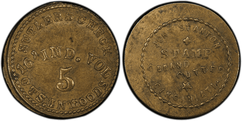 (1861-65) Brass Civil War Sutler Token S-D5B, Sutlers Check-John Stanton