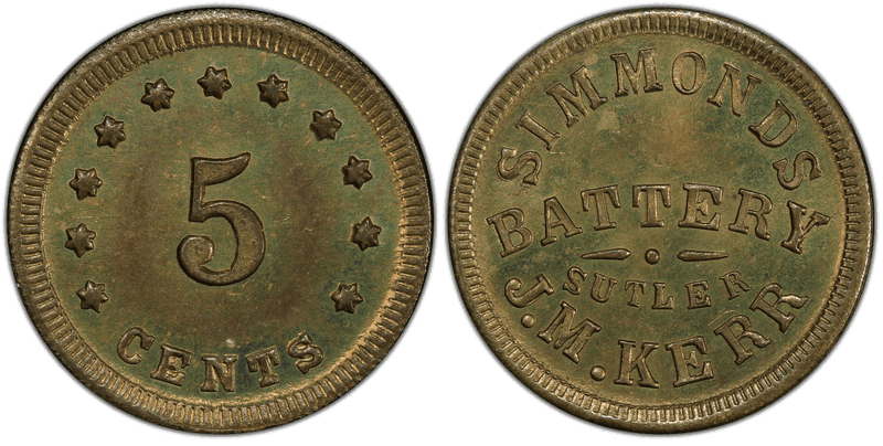 (1861-65) Brass Civil War Sutler Token S-1-5B, J.M. Kerr