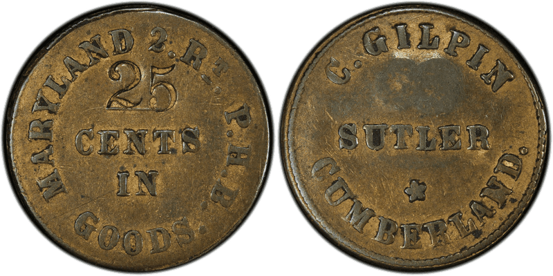 (1861-65) Brass Civil War Sutler Token S-A25B, C. Gilpin