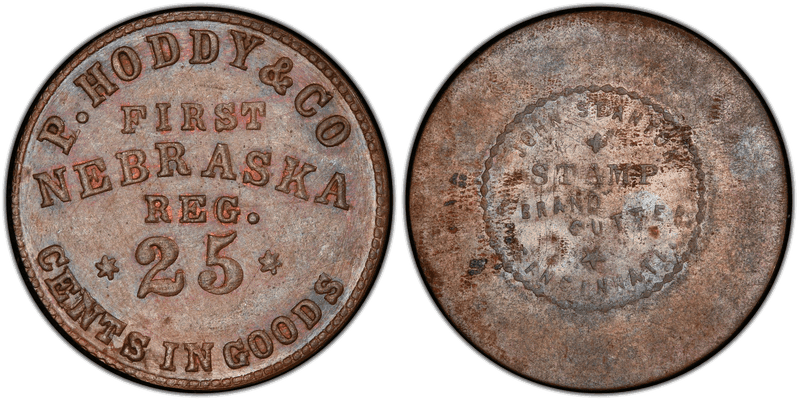 (1861) Copper Civil War Sutler Token S-A25C, P. Hoddy & Co.-John Stanton