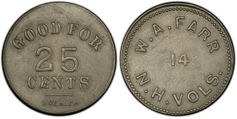 (1861-65) Nickel Civil War Sutler Token S-14-25N, W.A. Farr