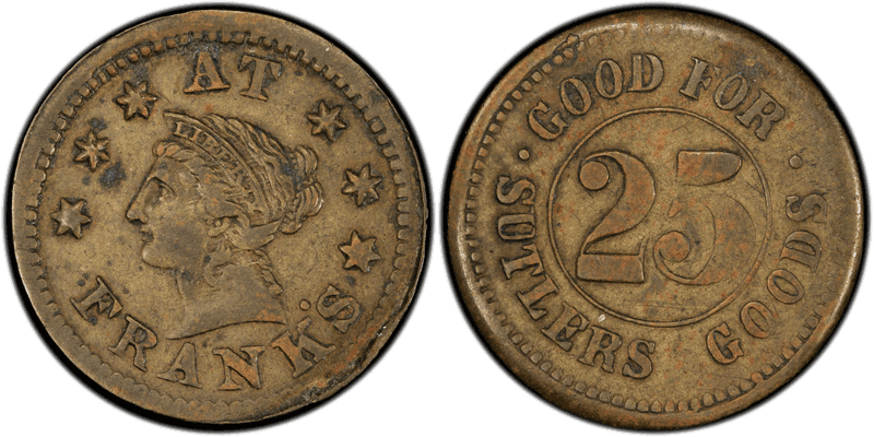 (1861-65) Brass Civil War Sutler Token S-F25B, Frank's