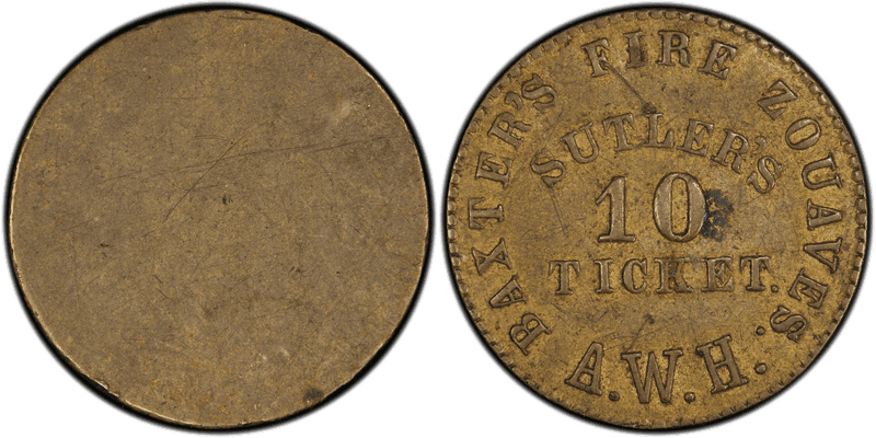 (1861-65) Brass Civil War Sutler Token S-H10B, Baxter's Fire Zouaves