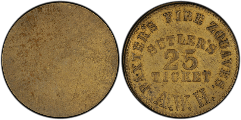 (1861-65) Brass Civil War Sutler Token S-H25B, Baxter's Fire Zouaves