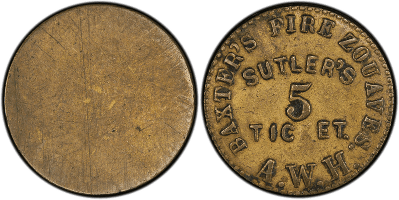 (1861-65) Brass Civil War Sutler Token S-H5B, Baxter's Fire Zouaves