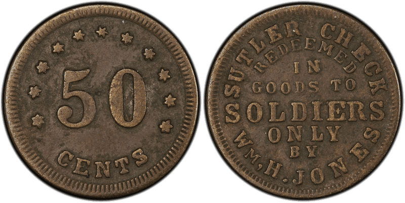(1861-65) Brass Civil War Sutler Token S-K50B, RE , H. Jones