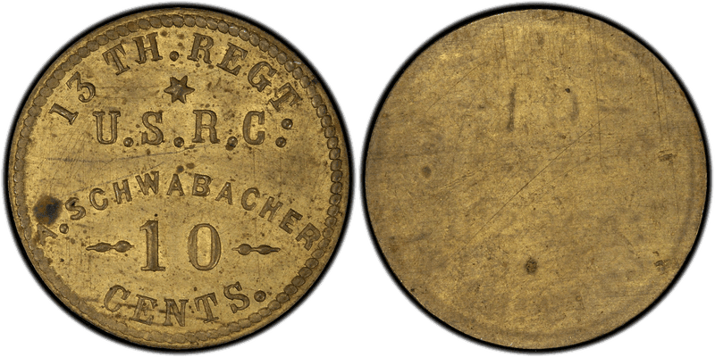 (1861-65) Brass Civil War Sutler Token S-V10B, A. Schwabacher