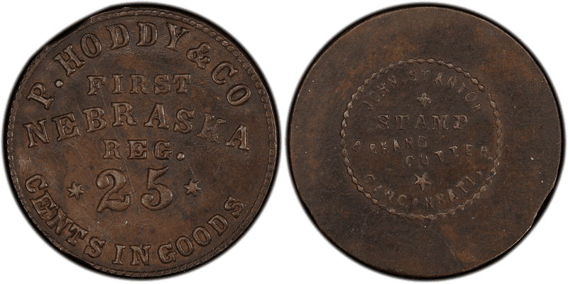 (1861) Copper Civil War Sutler Token S-1-25C, P. Hoddy & Co.-John Stanton