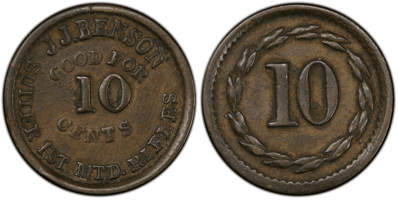 (1861-65) Brass Civil War Sutler Token S-1-10B, J.J. Benson