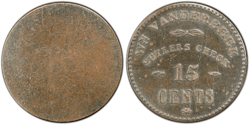 (1861-65) Brass Civil War Sutler Token S-158-15B, Wm. Vanderbeek
