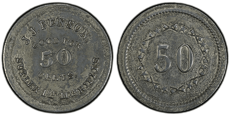 (1861-65) White Metal Civil War Sutler Token S-A50WM, J.J. Benson