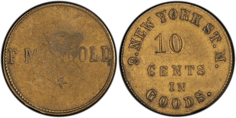 (1861-65) Brass Civil War Sutler Token S-D10B, F. Mangold