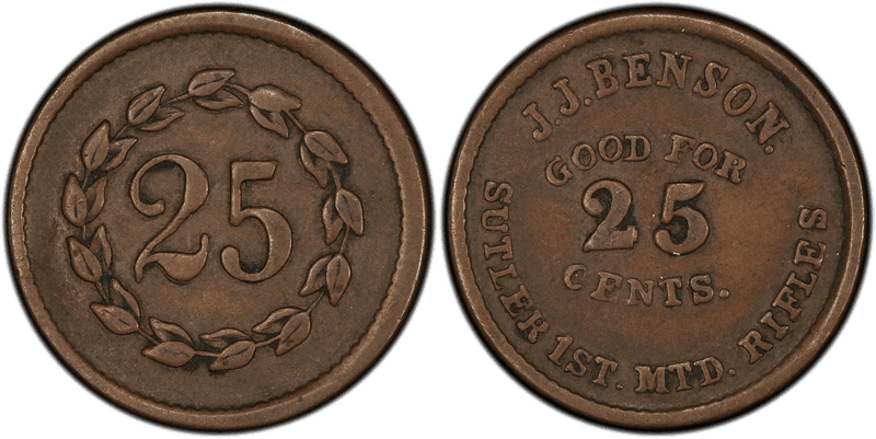 (1861) Copper Civil War Sutler Token S-1-25C, J.J. Benson