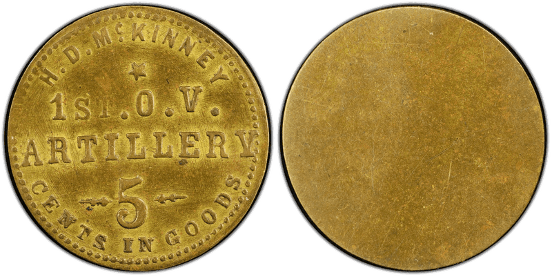 (1861-65) Brass Civil War Sutler Token S-1-5B, H. D. McKinney