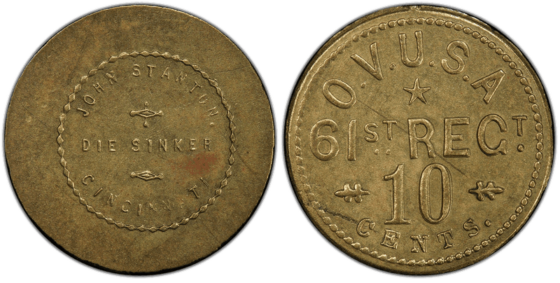 (1861-65) Brass Civil War Sutler Token S-61-10B, OH Volunteers-John Stanton