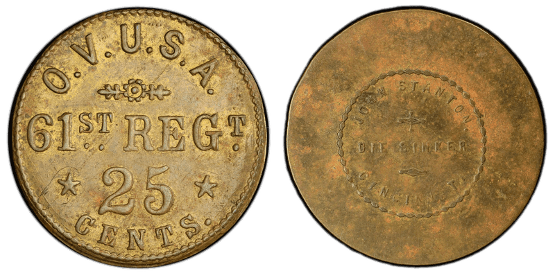 (1861-65) Brass Civil War Sutler Token S-61-25B, OH Volunteers-John Stanton