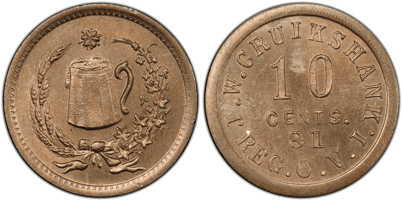 (1861) Copper-Nickel Civil War Sutler Token S-81a-10CN, J.W. Cruikshank