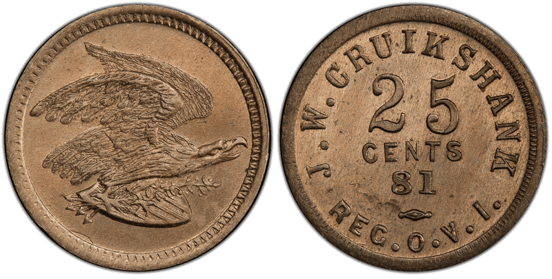 (1861) Copper-Nickel Civil War Sutler Token S-81a-25CN, J.W. Cruikshank