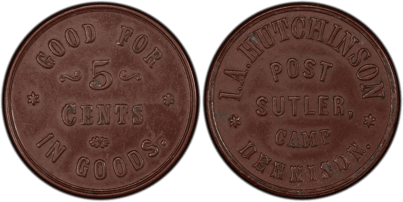 (1861-65) Civil War Sutler Token S-AP5R, Maroon Rubber I.A. Hutchinson